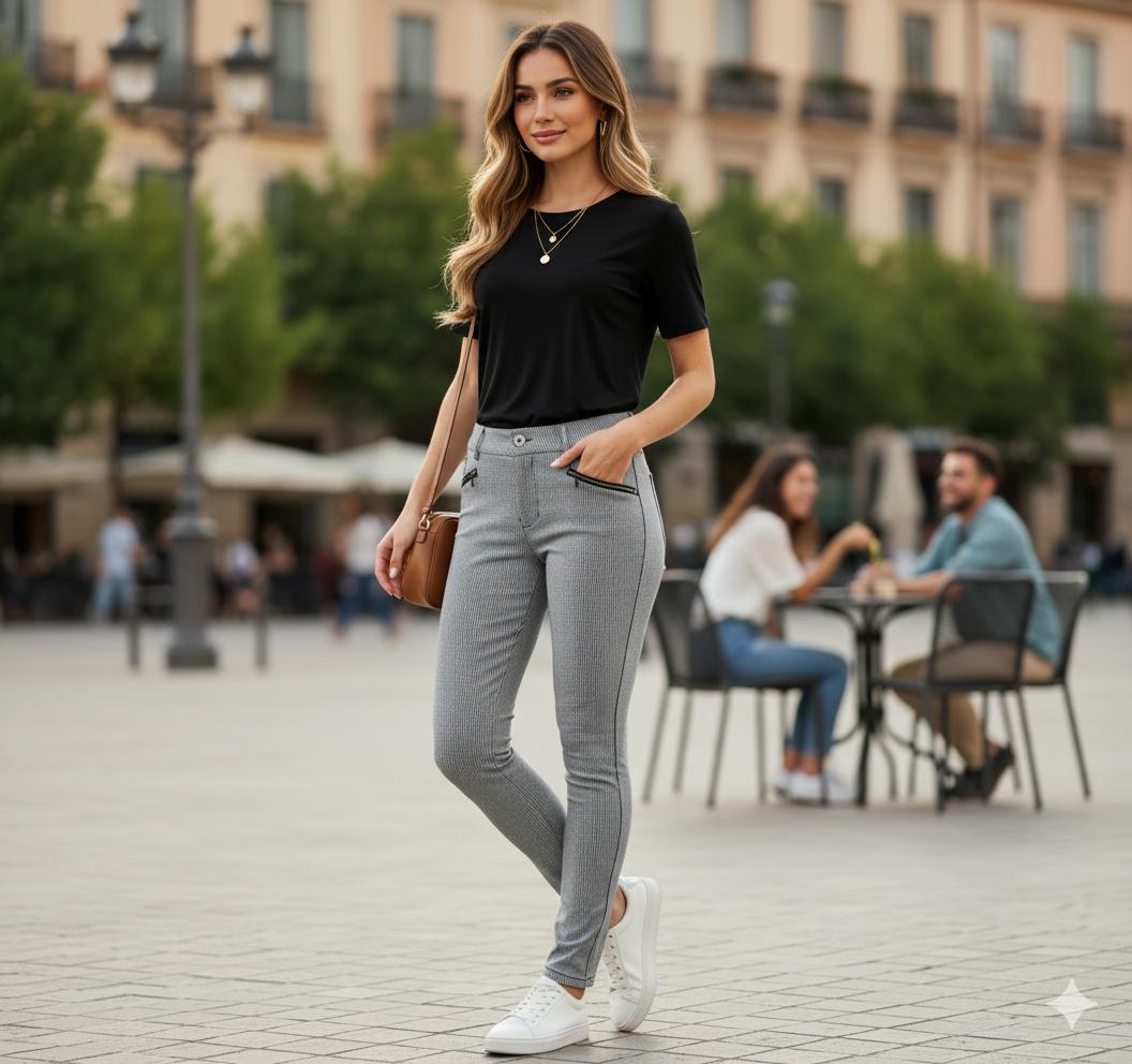 Pantalón recto ajustado con cinturón que define tu silueta con elegancia casual