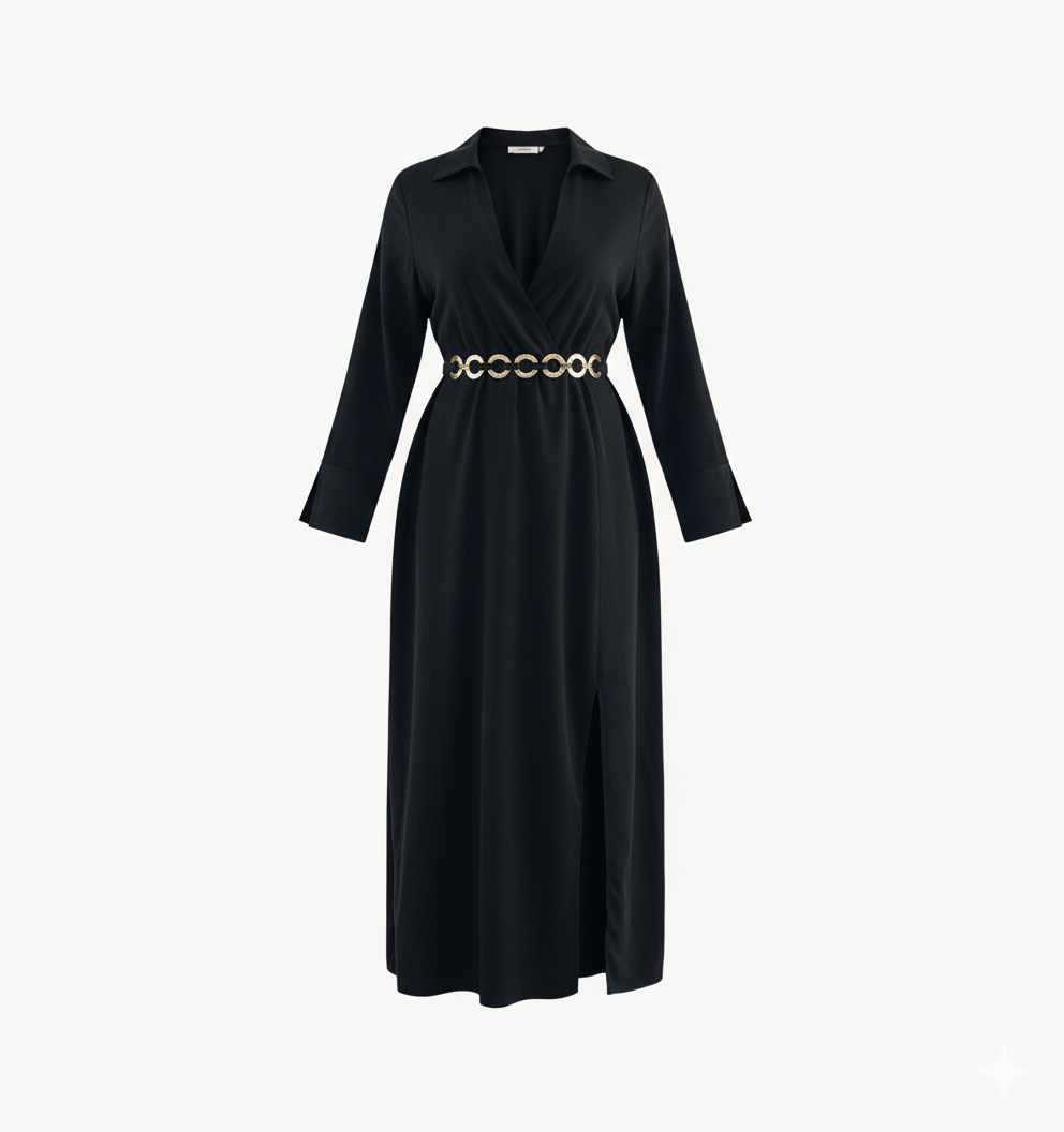 Vestido largo corte imperio con abertura que alarga visualmente tu figura