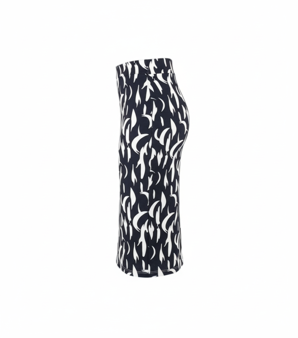 Falda 3/4 con estampado artístico que realza tu figura con energía visual