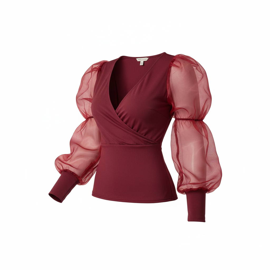 Pantyblusa con mangas de tul y escote profundo que impone elegancia con actitud