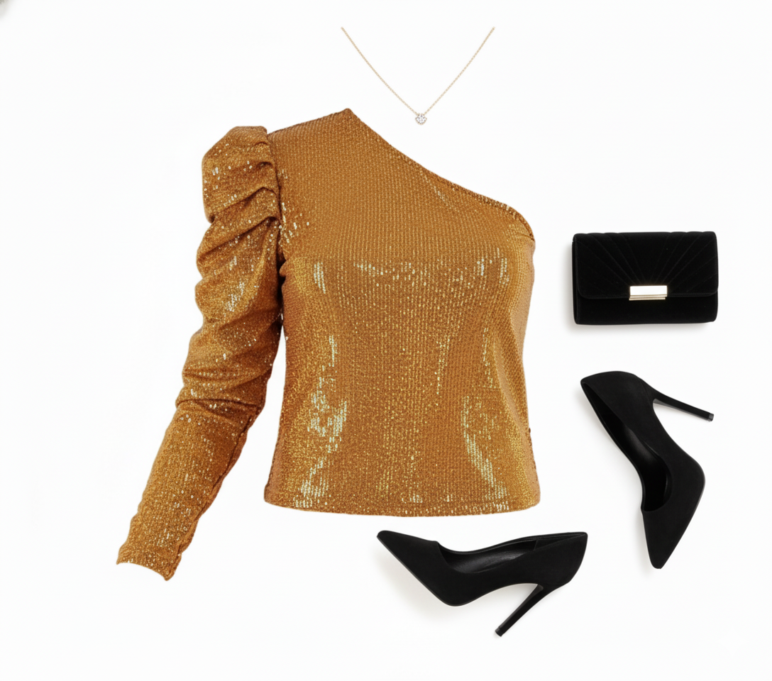 Blusa asimétrica de impacto que define tu figura con glamour brillante