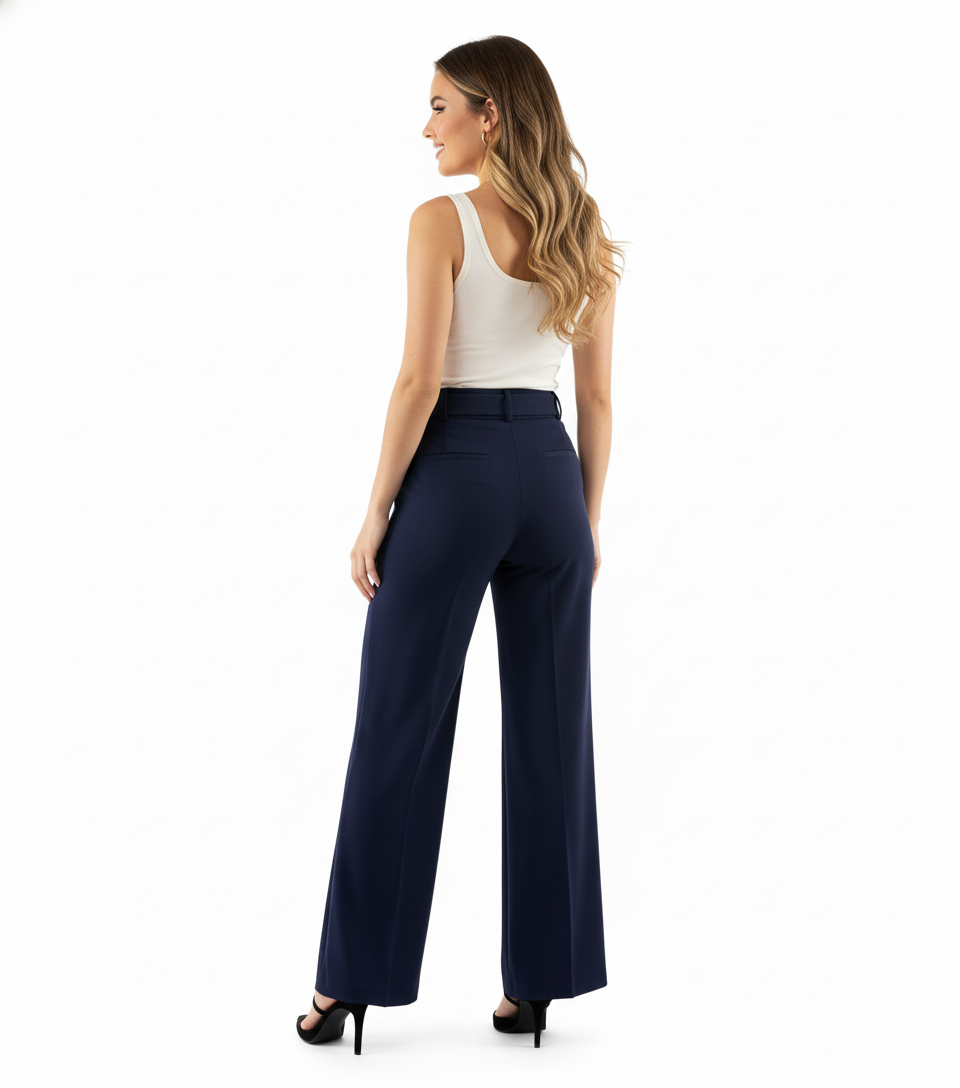 Pantalón acampanado con cinturón que estiliza y realza tu presencia