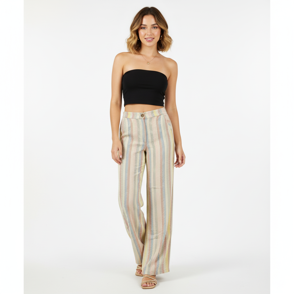 Pantalón acampanado con rayas que estilizan tu figura