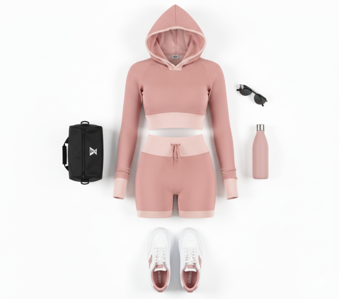 Conjunto deportivo de short y blusa manga larga que define tu figura con estilo urbano