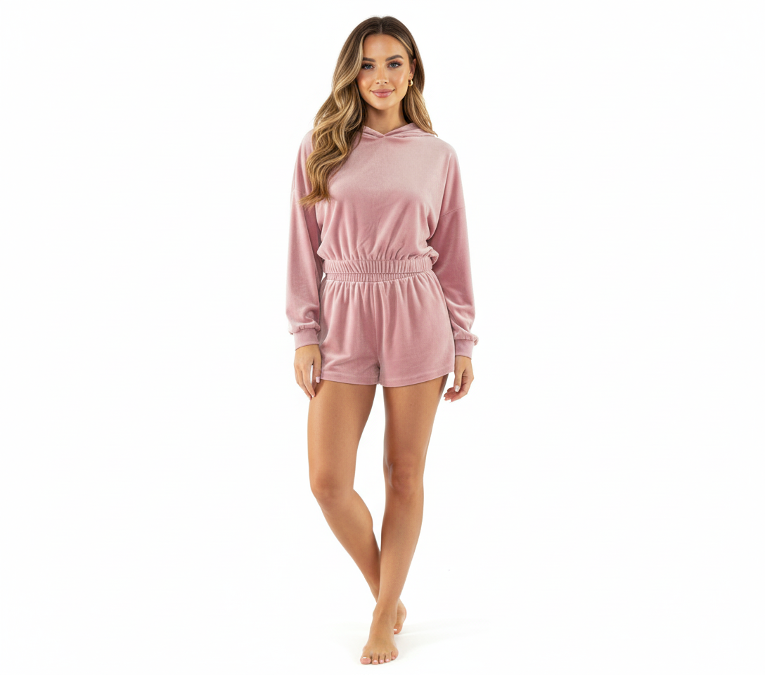 Conjunto curvy de terciopelo suave con sudadera y short para días relajados con estilo
