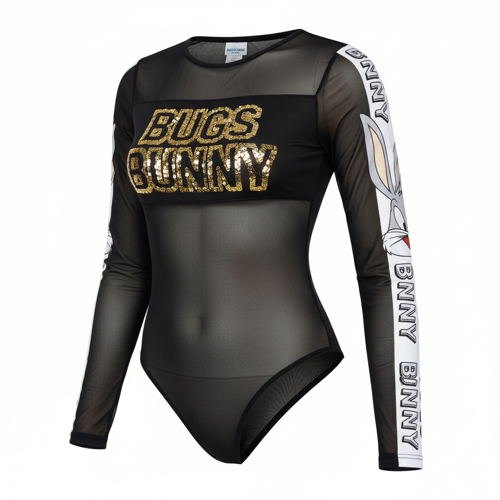 Pantyblusa transparente con brillo y estampado urbano que enciende tu estilo