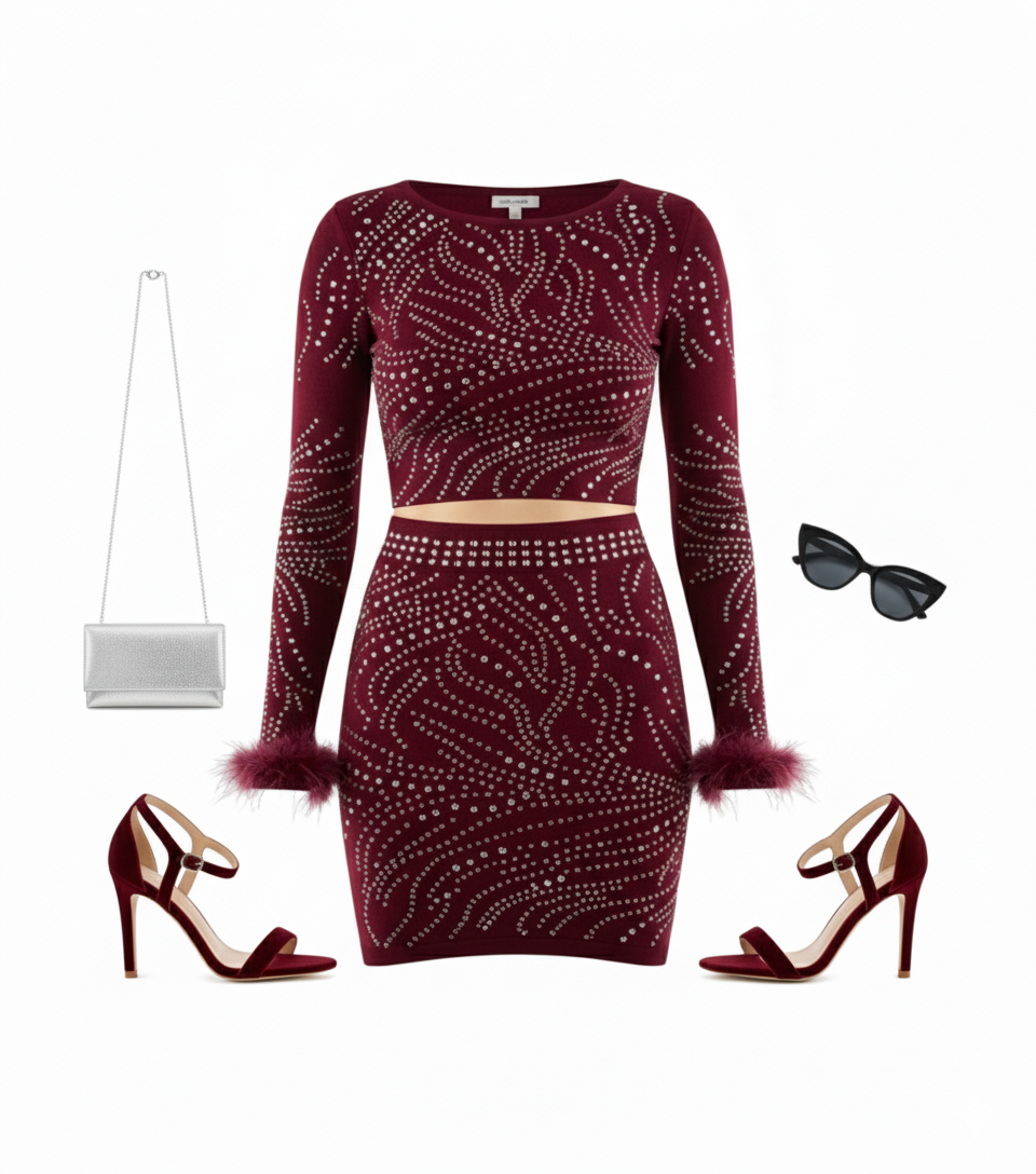 Conjunto falda y blusa con cristales que resalta tu brillo personal