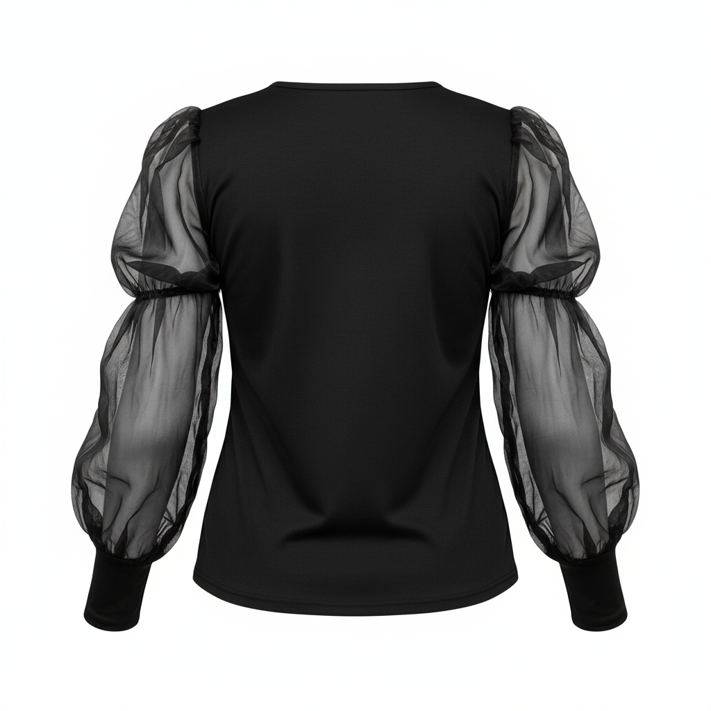 Pantyblusa con mangas de tul y escote profundo que impone elegancia con actitud
