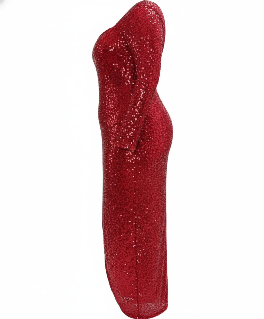 Vestido largo de lentejuelas con escote que celebra tus curvas con glamour