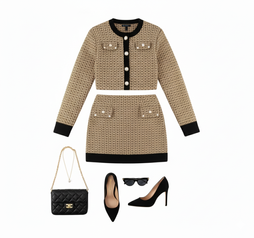 Conjunto con saco y falda corta que proyecta elegancia con orden visual