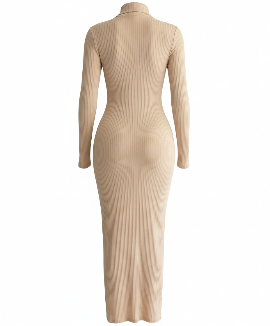 Vestido largo de silueta Chanel que estiliza con sobriedad refinada