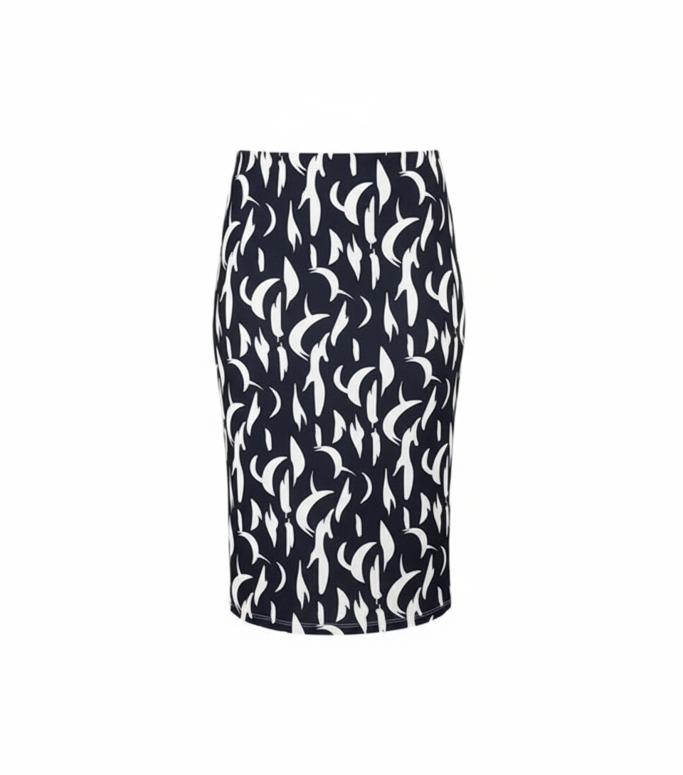 Falda 3/4 con estampado artístico que realza tu figura con energía visual