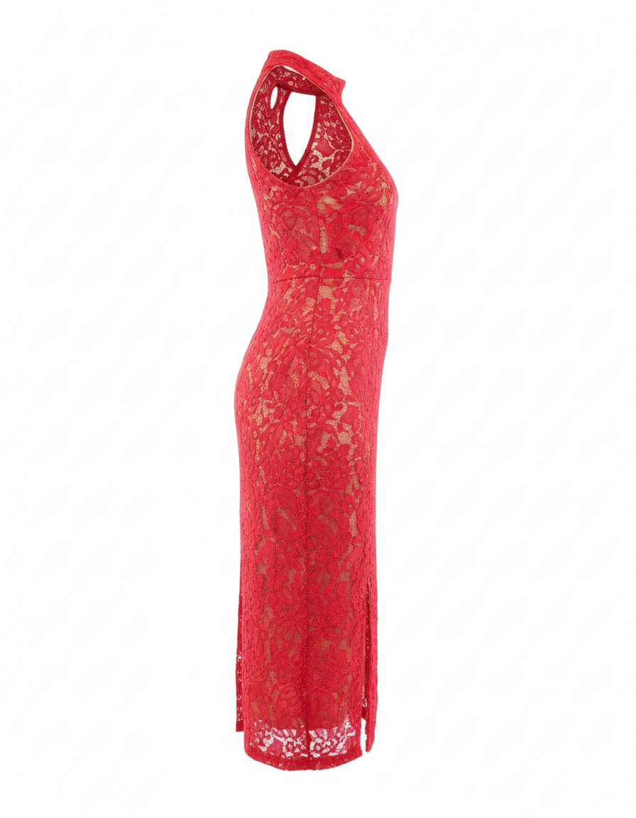 Vestido largo de encaje con escote halter que realza tu sensualidad elegante