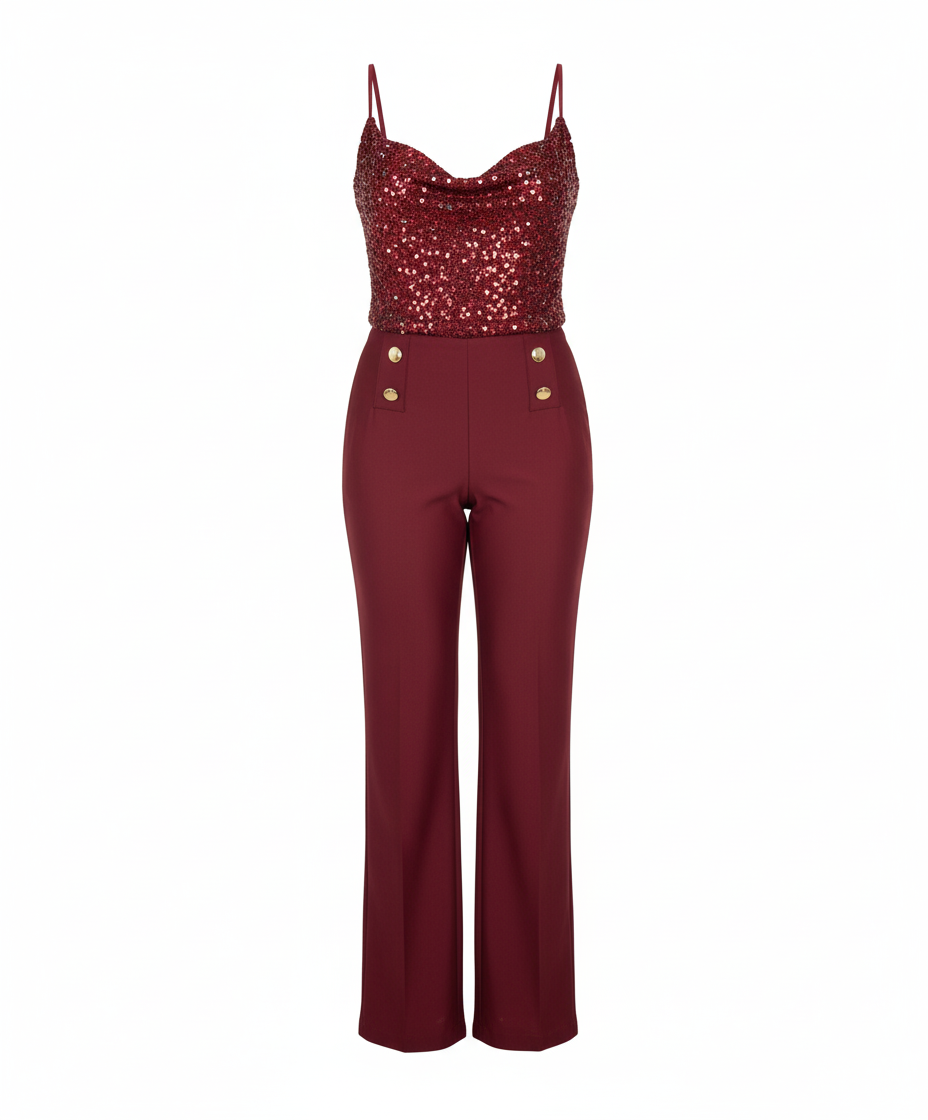 Conjunto con escote brillante que alarga tu figura con un toque de glamour