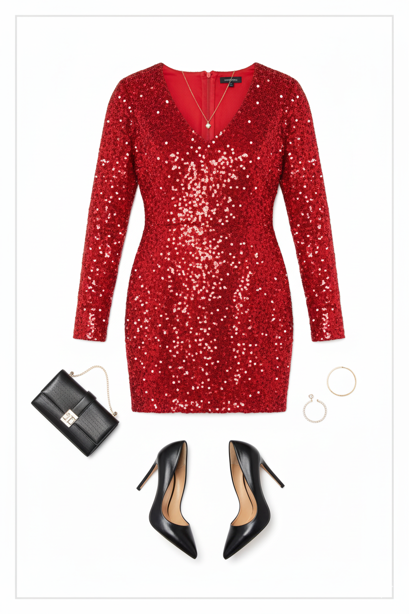 Vestido corto de lentejuelas con escote en V que enmarca tu figura con actitud deslumbrante