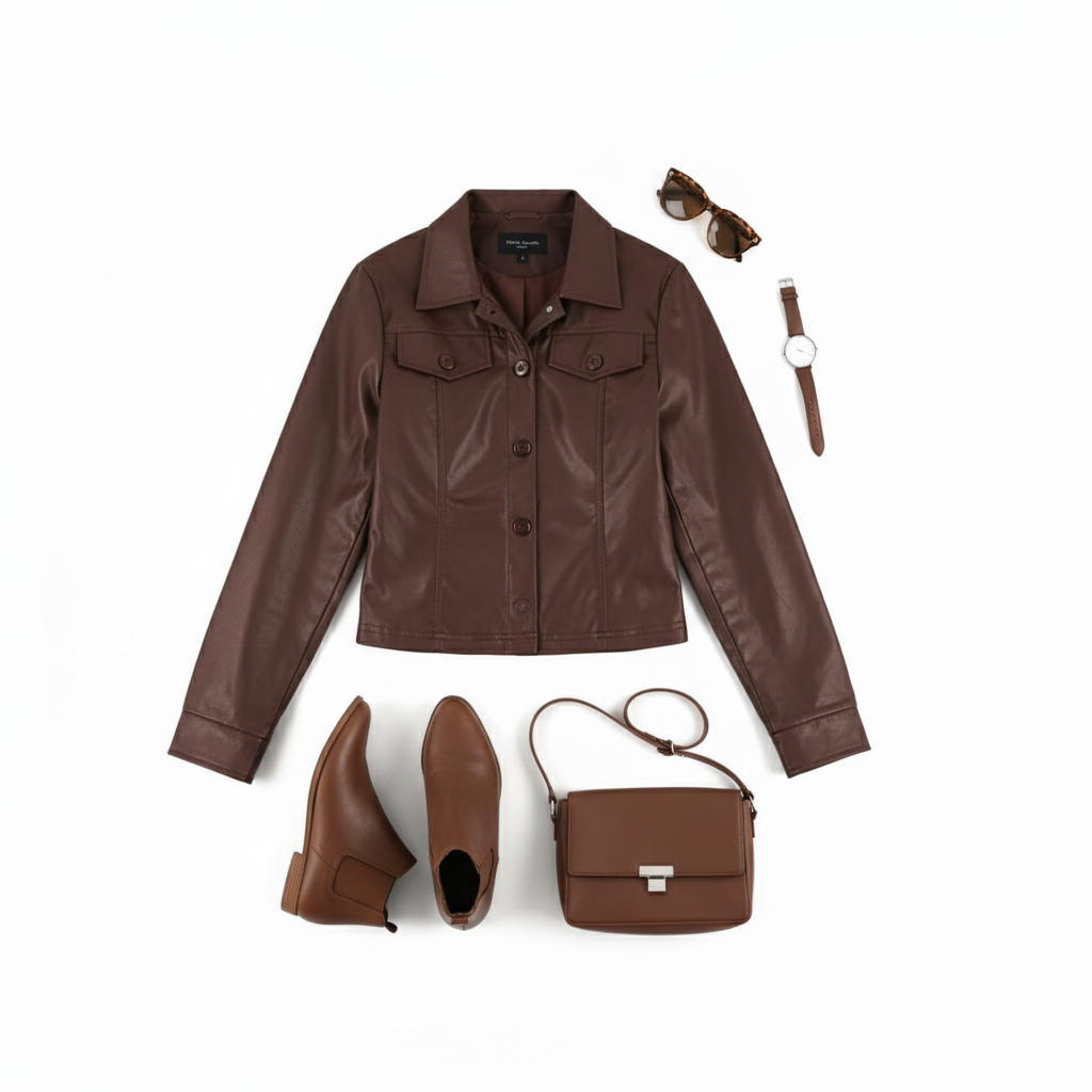 Chamarra corta de vinipiel con estructura que impone presencia