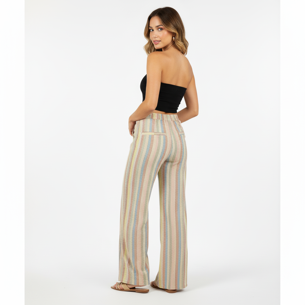 Pantalón acampanado con rayas que estilizan tu figura