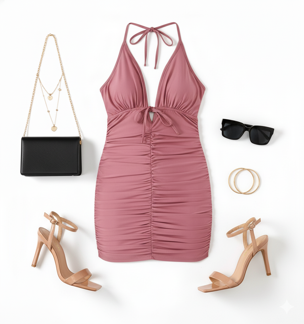 Minivestido fruncido con escote que resalta tu silueta con audacia