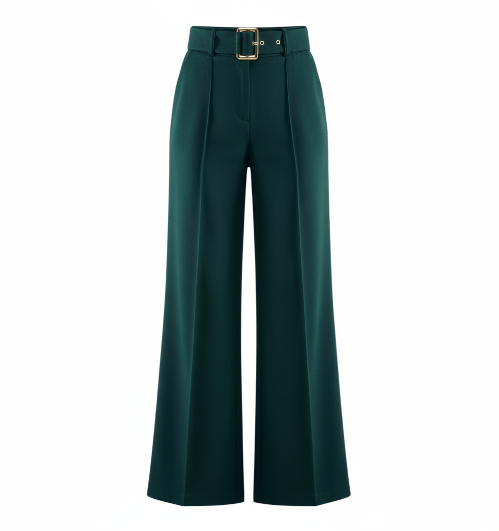 Pantalón acampanado con cinturón que estiliza y realza tu presencia