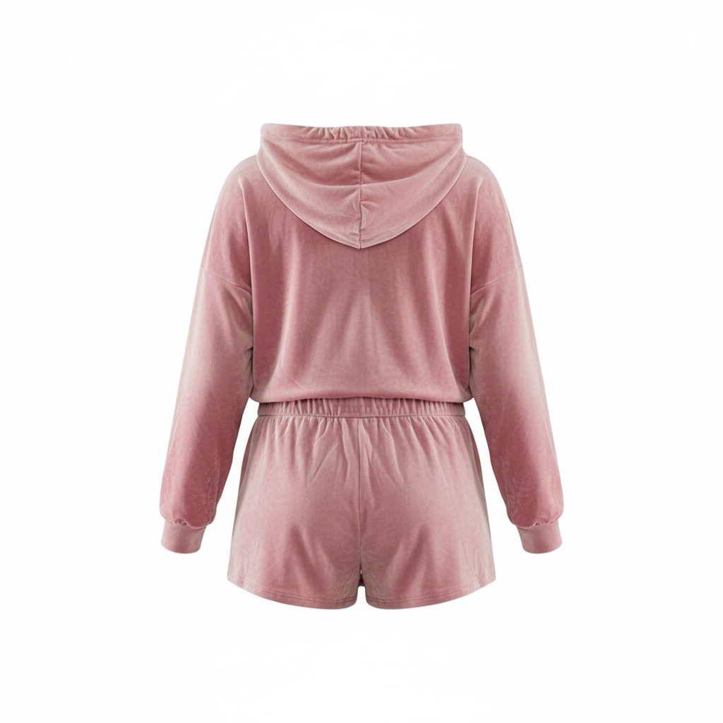 Conjunto curvy de terciopelo suave con sudadera y short para días relajados con estilo