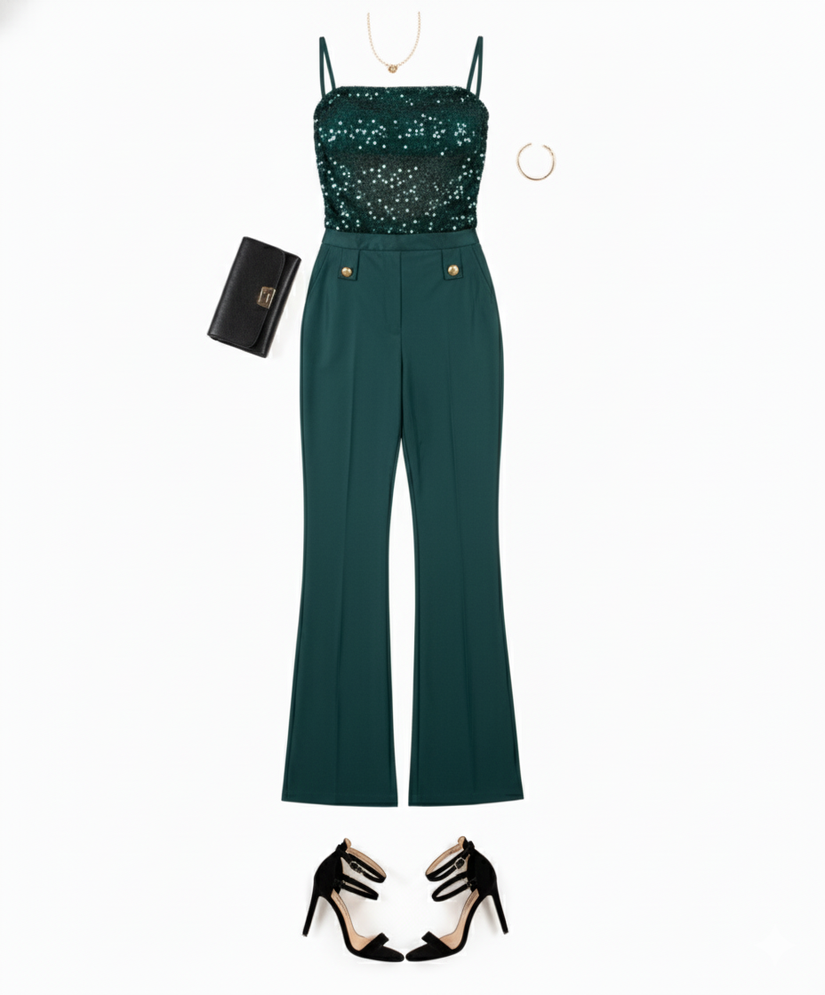 Conjunto con escote brillante que alarga tu figura con un toque de glamour