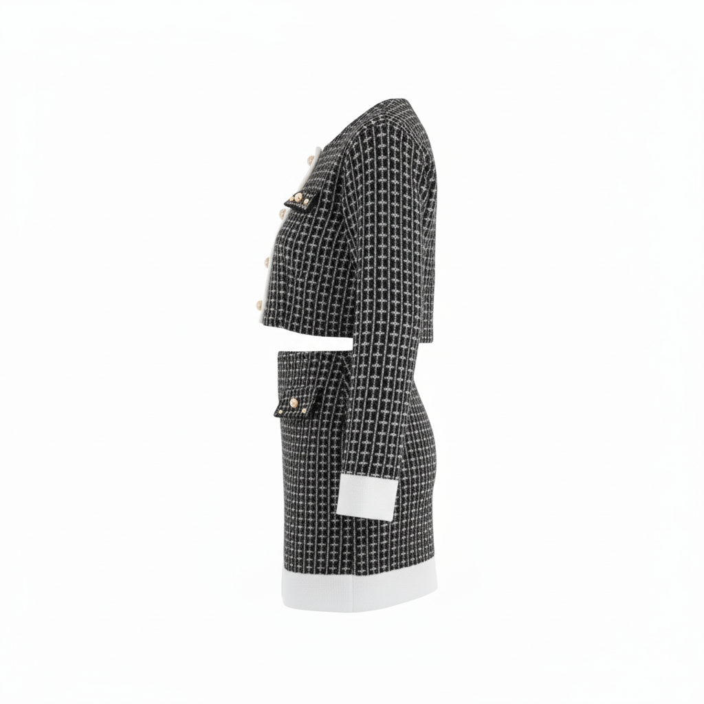 Conjunto con saco y falda corta que proyecta elegancia con orden visual