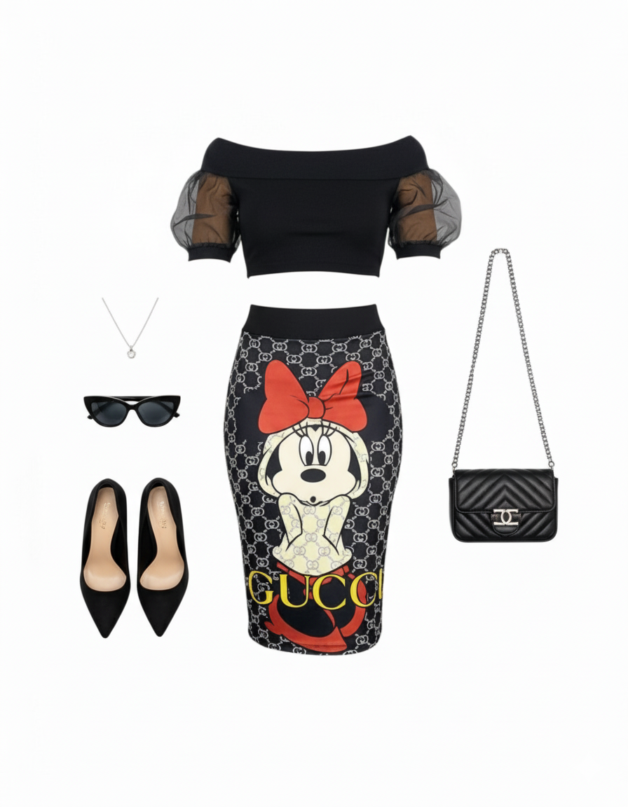 Conjunto casual con falda tubo y blusa de mangas princesa que resalta tu lado más divertido