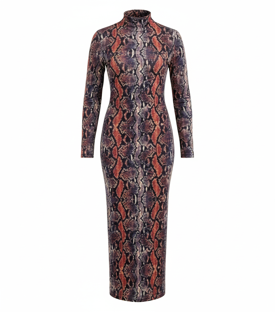 Vestido largo animal print con silueta que estiliza sin esfuerzo