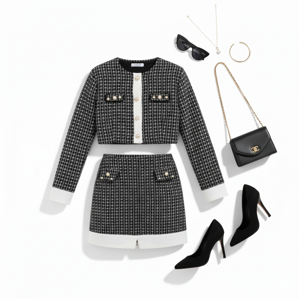 Conjunto con saco y falda corta que proyecta elegancia con orden visual