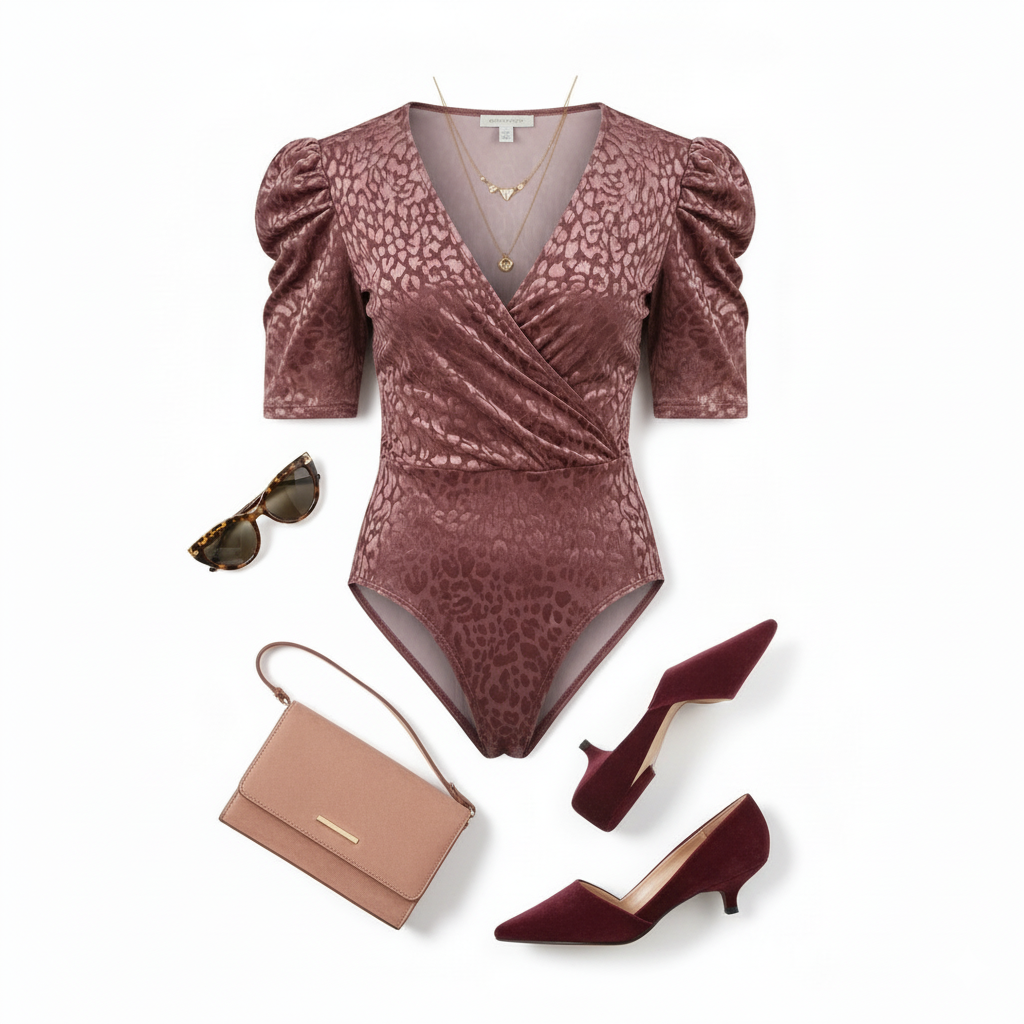 Pantyblusa escote en V con textura animal print que estiliza con sutileza