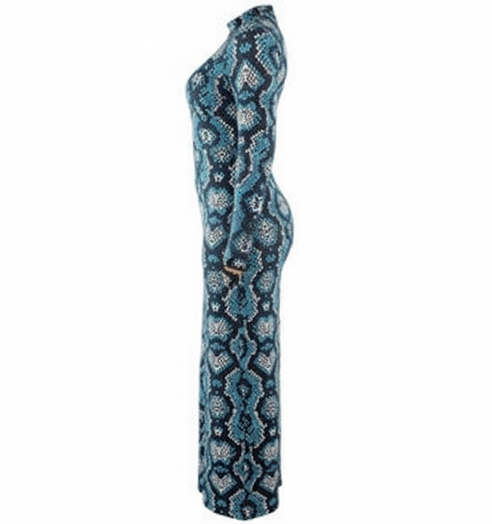 Vestido largo Chanel con estampado artístico que estiliza con presencia