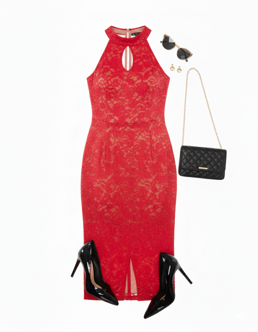 Vestido largo de encaje con escote halter que realza tu sensualidad elegante