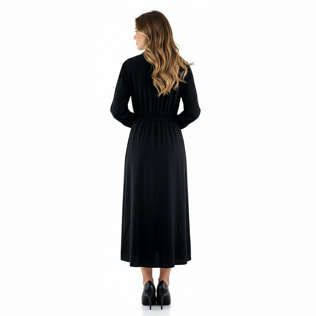 Vestido largo corte imperio con abertura que alarga visualmente tu figura