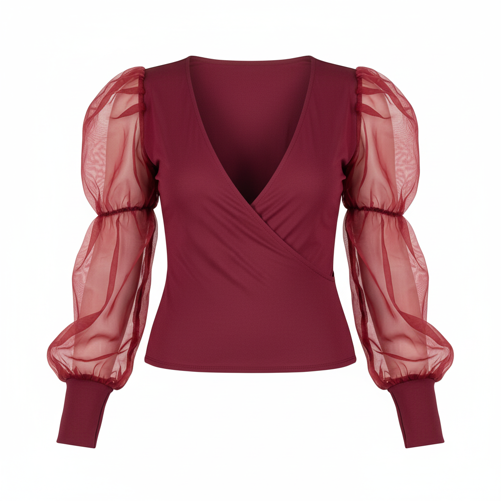 Pantyblusa con mangas de tul y escote profundo que impone elegancia con actitud