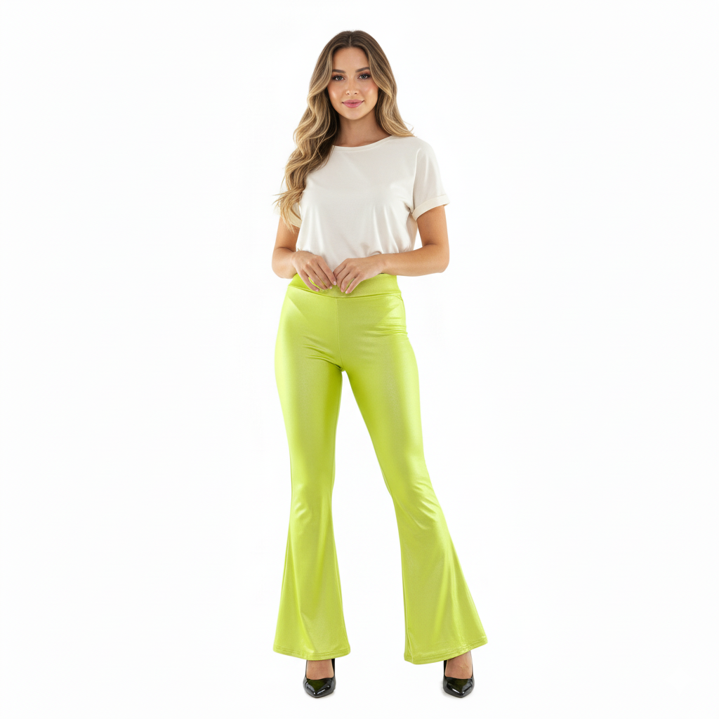 Pantalón acampanado satinado con brillo que potencia tu energía visual