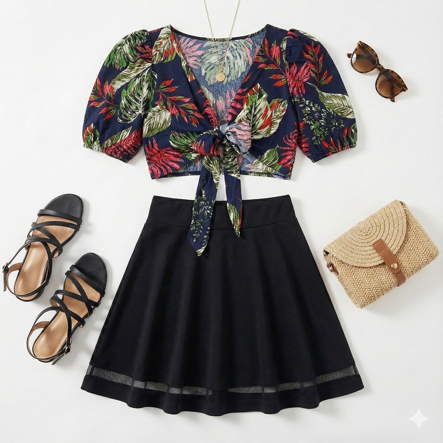 Conjunto de falda y blusa que equilibra frescura y silueta