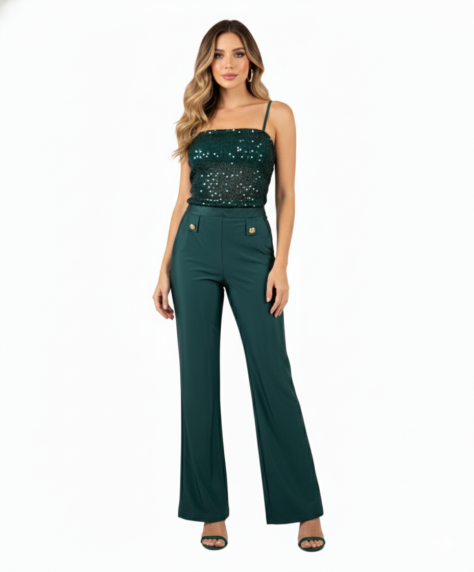 Conjunto con escote brillante que alarga tu figura con un toque de glamour