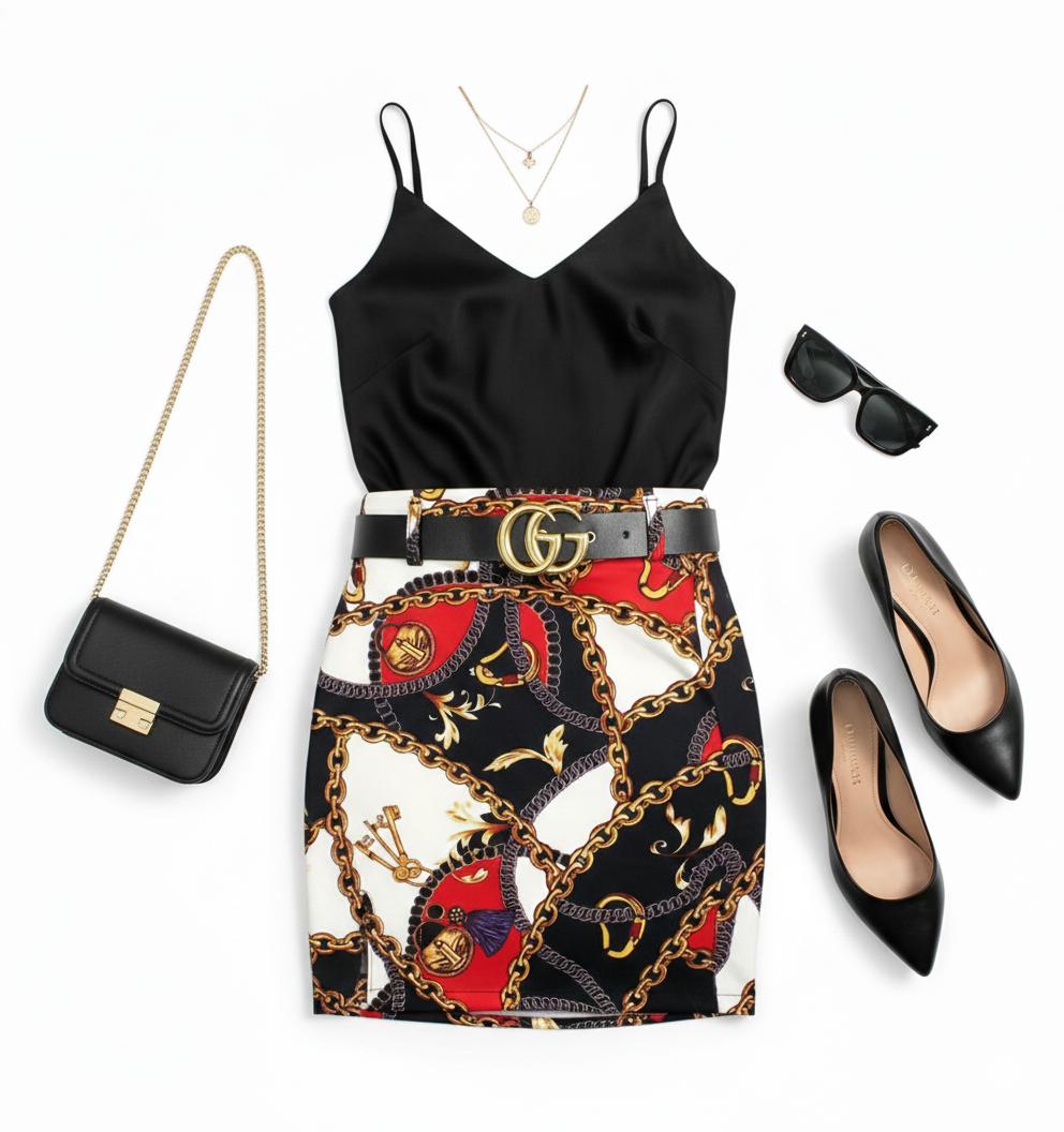 Minifalda estampada con cinturón que potencia tu estilo atrevido con elegancia