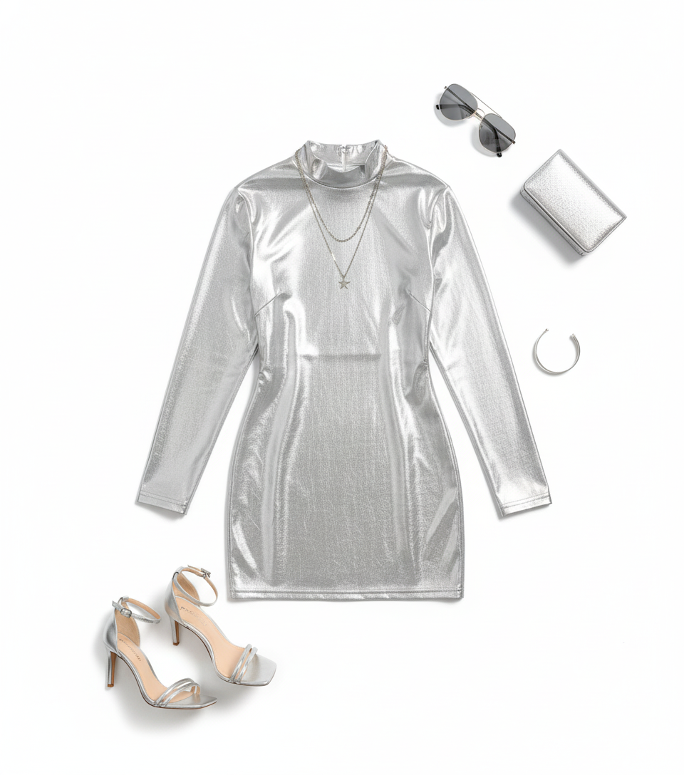 Vestido corto metálico que abraza tu silueta con poder visual