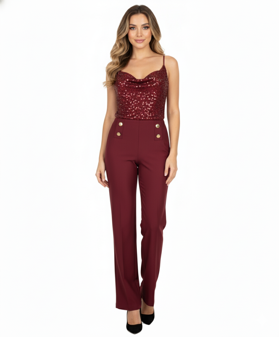 Conjunto con escote brillante que alarga tu figura con un toque de glamour