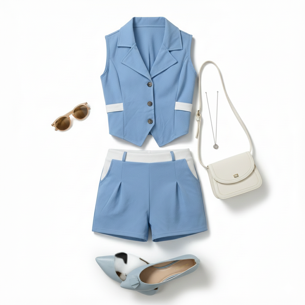 Conjunto casual slimfit con vivos en contraste y corte ajustado