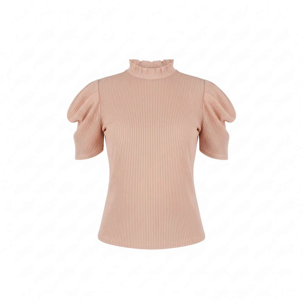 Blusa manga corta tipo farol que combina delicadeza y estructura