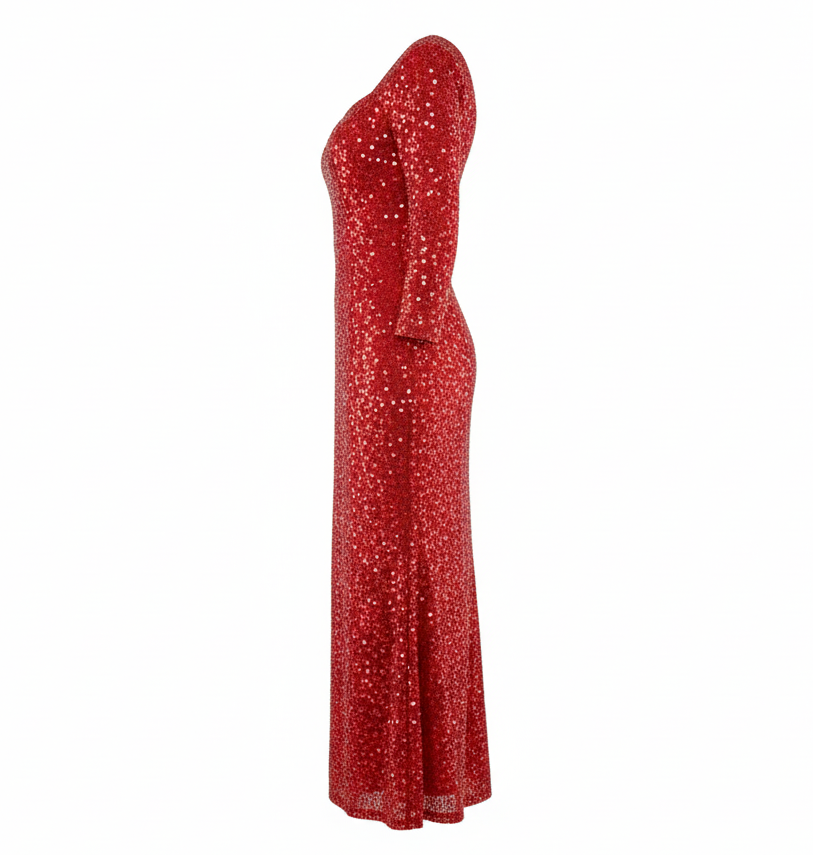 Vestido largo de lentejuelas con escote corazón y abertura que roba miradas