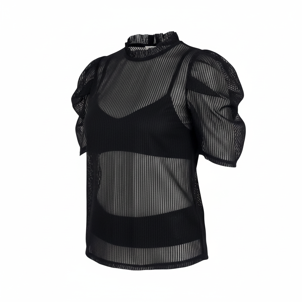 Blusa manga corta tipo farol que combina delicadeza y estructura