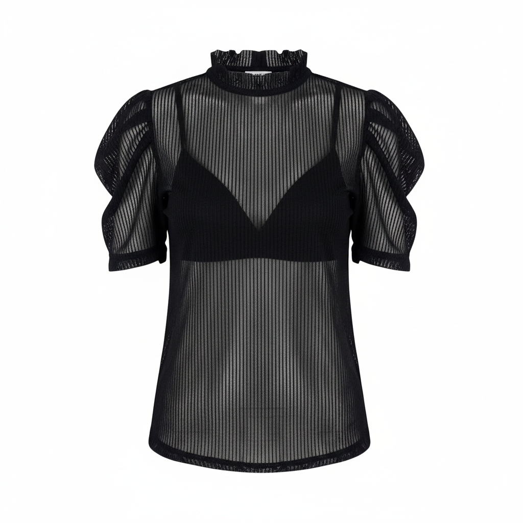 Blusa manga corta tipo farol que combina delicadeza y estructura