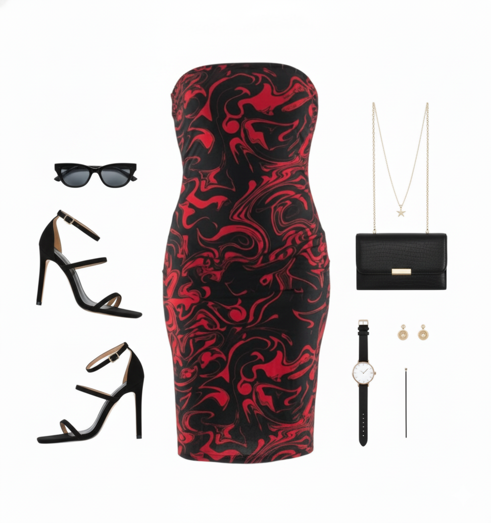 Vestido strapless con ondas que define tu figura con elegancia audaz