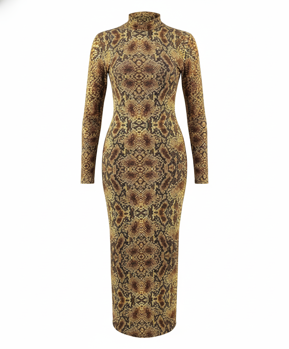 Vestido largo animal print con silueta que estiliza sin esfuerzo
