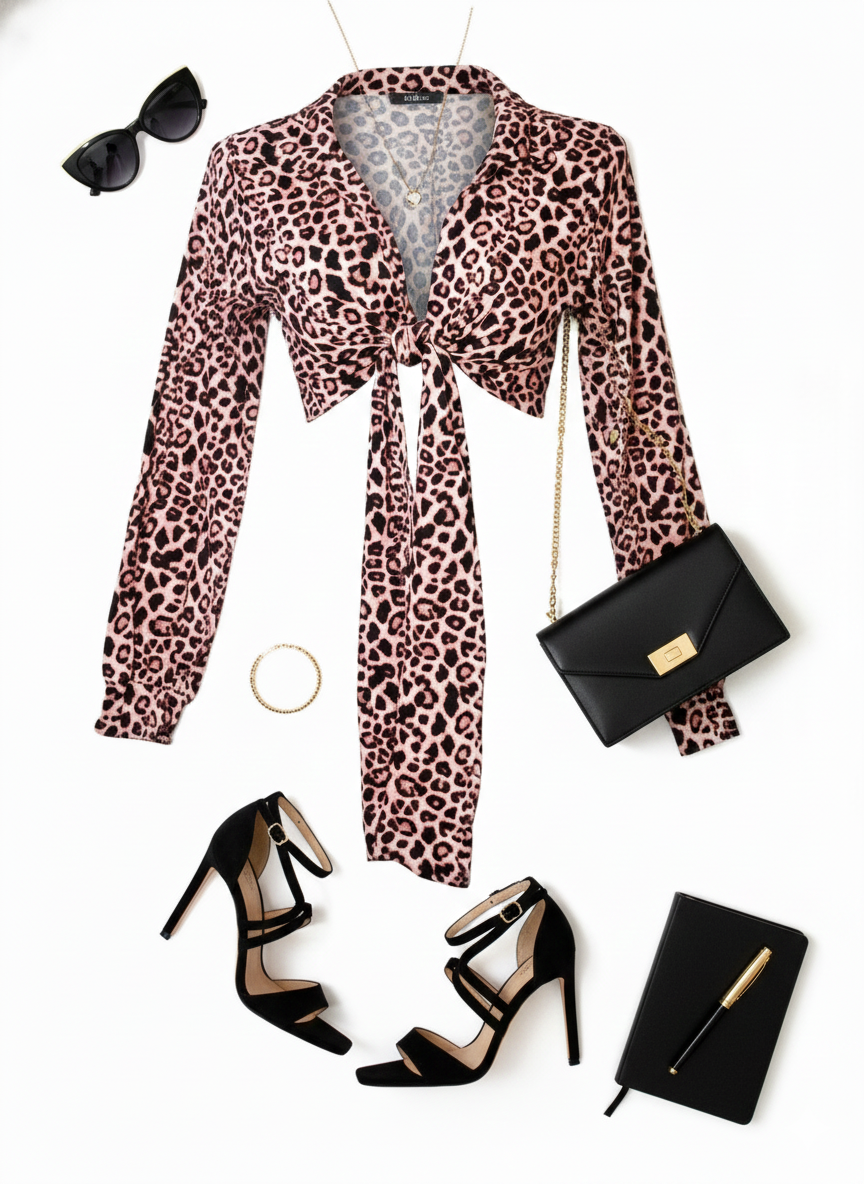 Crop top animal print cruzado que define tu cintura con audacia salvaje