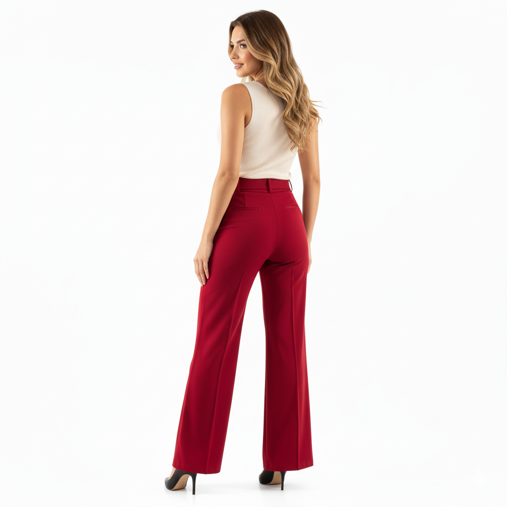 Pantalón acampanado con cinturón que estiliza y realza tu presencia