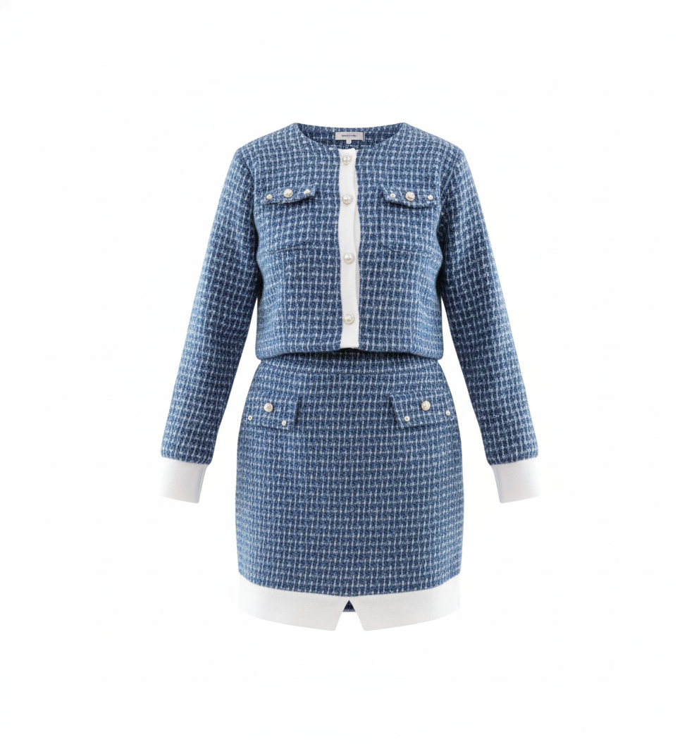 Conjunto con saco y falda corta que proyecta elegancia con orden visual
